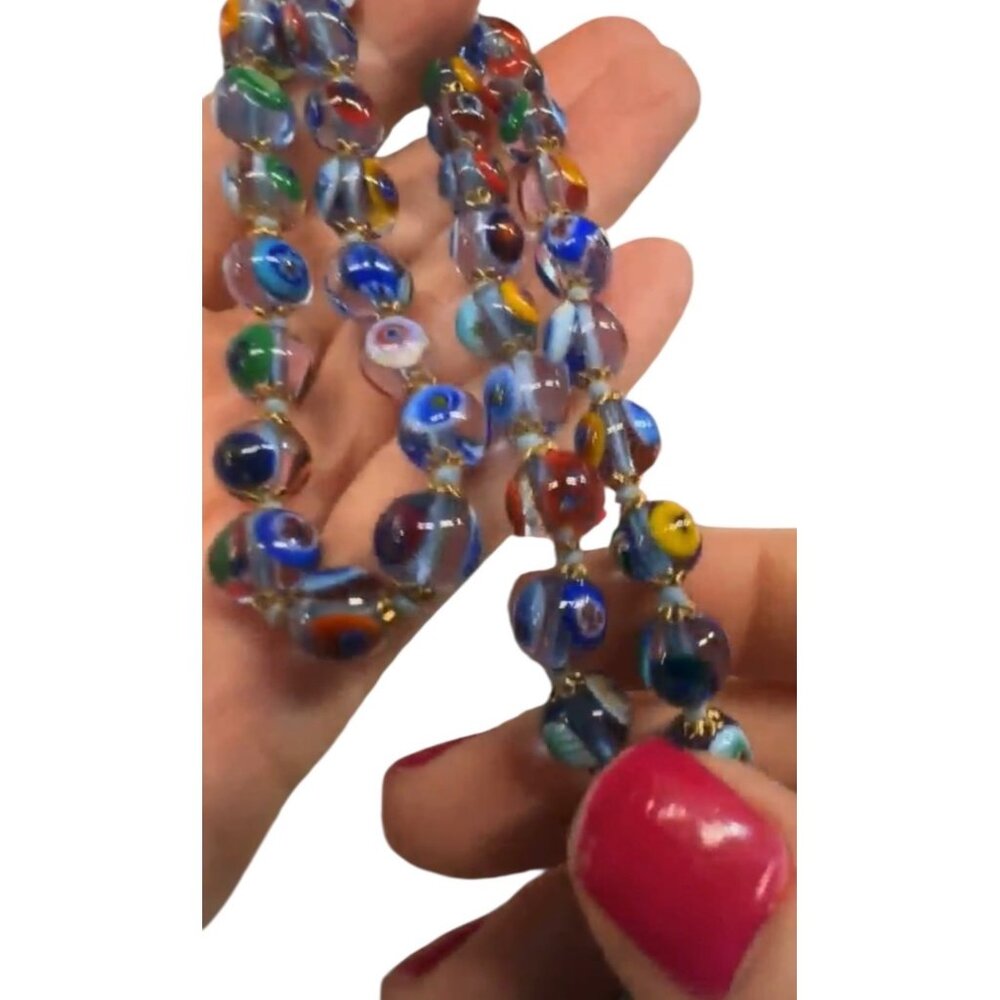 Handcrafted Venetian Glass Bead Necklace With Vibrant Multicolor & Gold-Tone